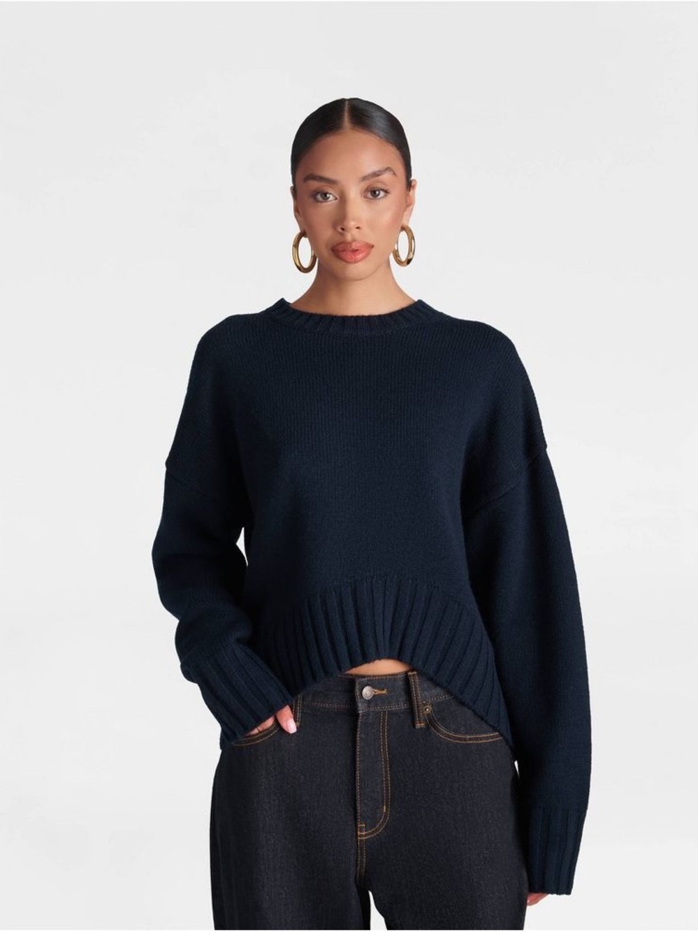 KBB by KAHLANA Women's 'The Asymmetric Sweater' Navy Blue Sz M NWT